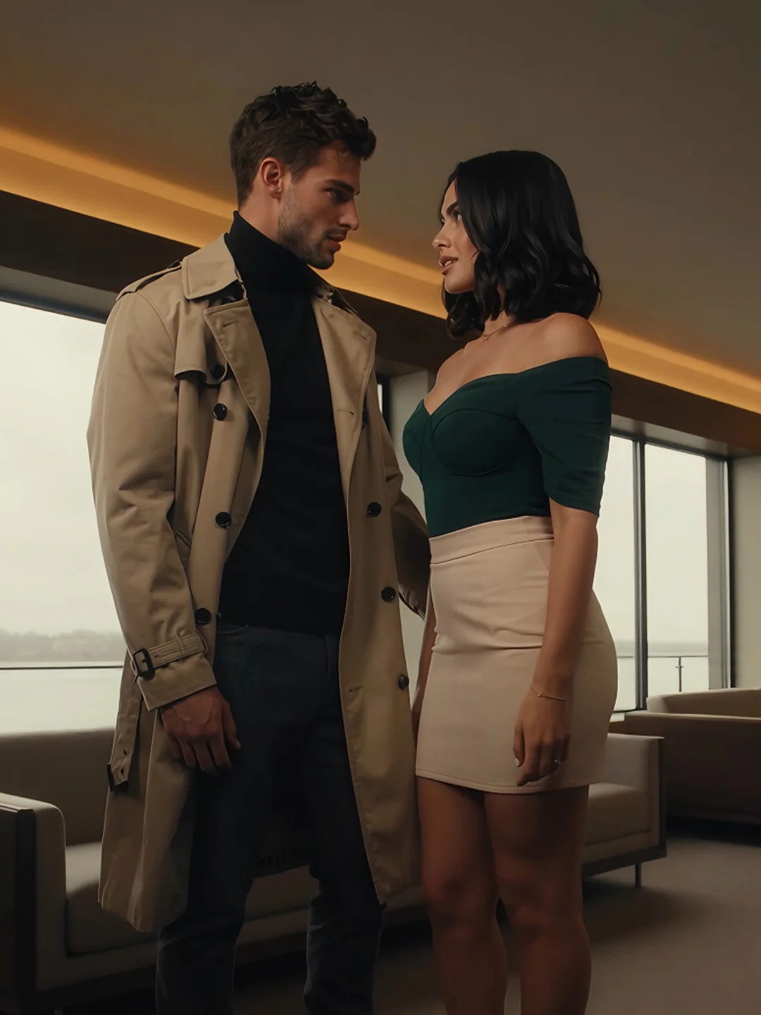 A private couple moment in an intimate interior