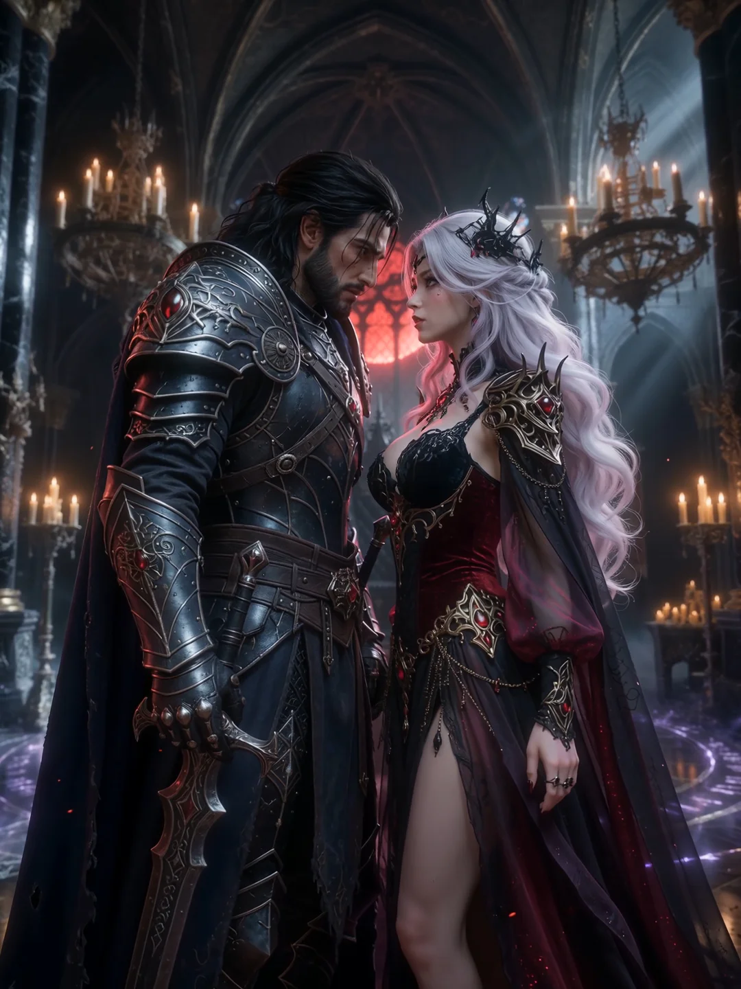 A fantasy roleplay couple in a stylized setting